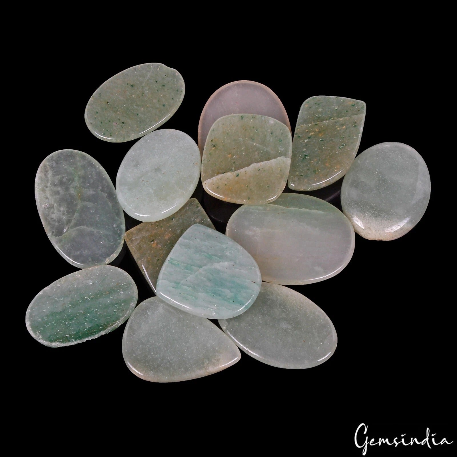 630 Cts/13 Pcs Natural Untreated Green Aventurine Mixed Cab Loose Wholesale Gems