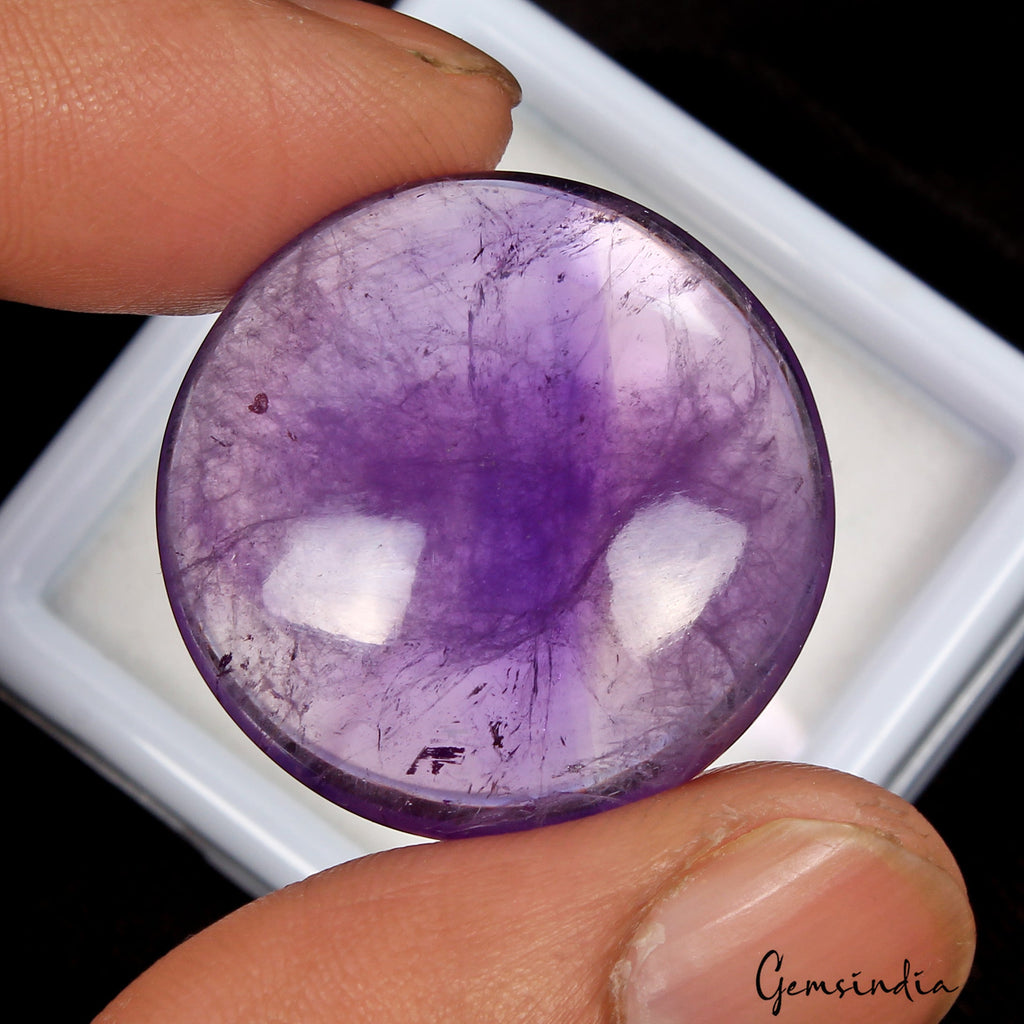 52.60 Ct Natural Untreated Purple Amethyst Round Cab Pendant Size Loose Gemstone