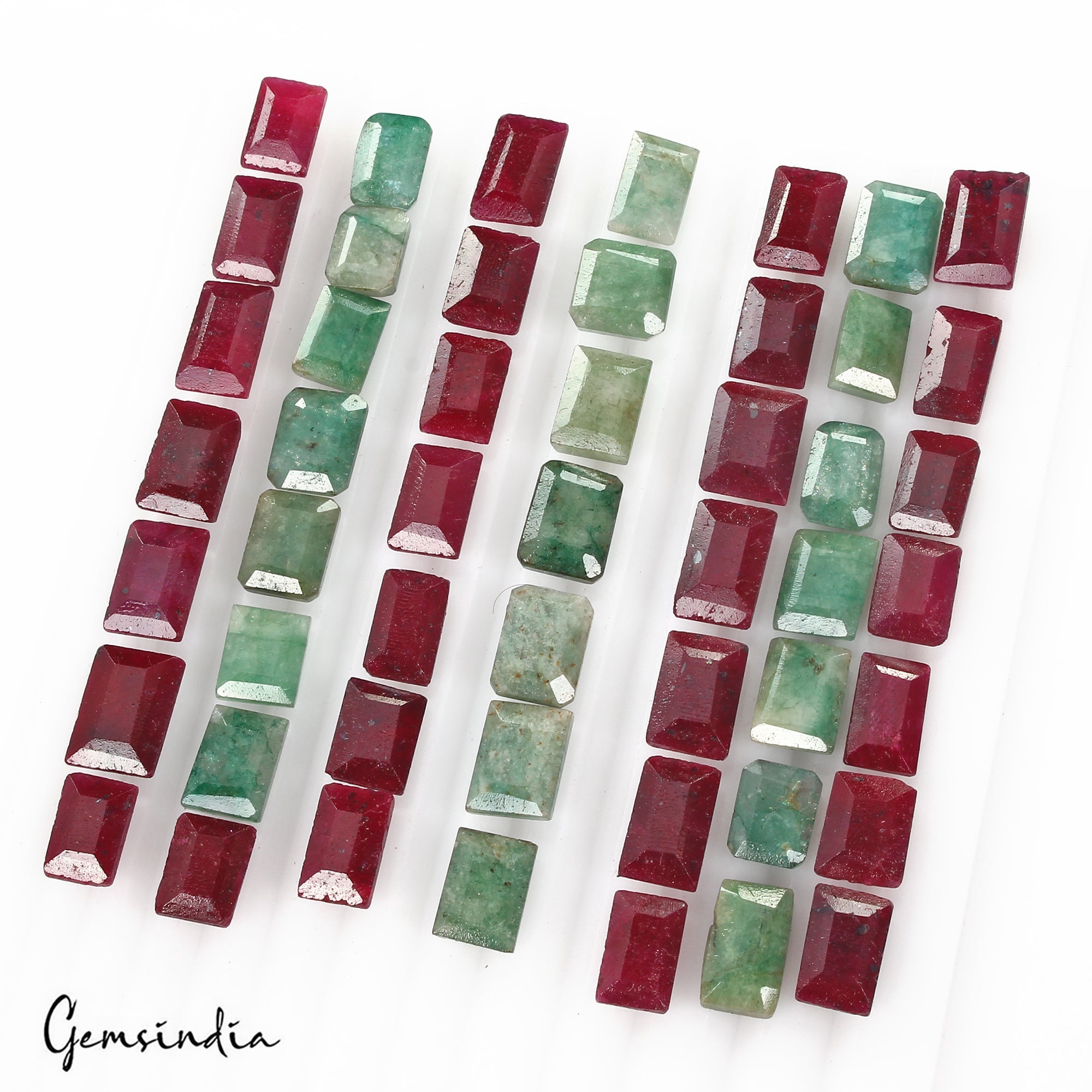 Certified 300 Ct/50 Pcs Natural Red Ruby Green Emerald Baguette Cut Loose Gems