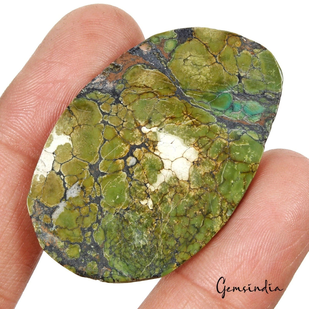 Natural Green Black Spiderweb Oval Cab Arizona Turquoise 56.90 Ct Loose Gemstone