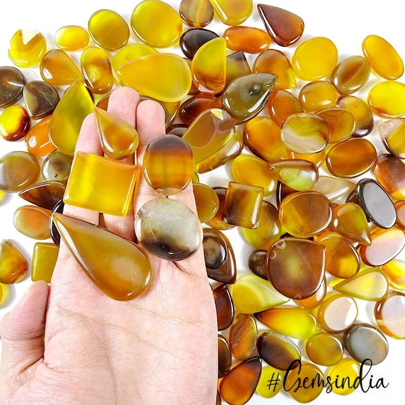 Natural 4840 Ct Gorgeous Yellow Onyx Agate Mix Cabochon Loose Gemstones 132 Pcs