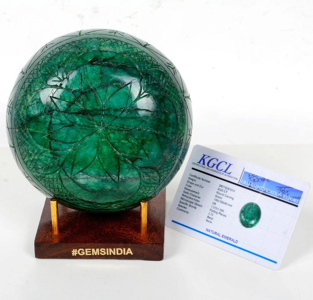 Museum Size 6520 Cts Natural Brazilian Green Emerald Round Carved Certified Gem