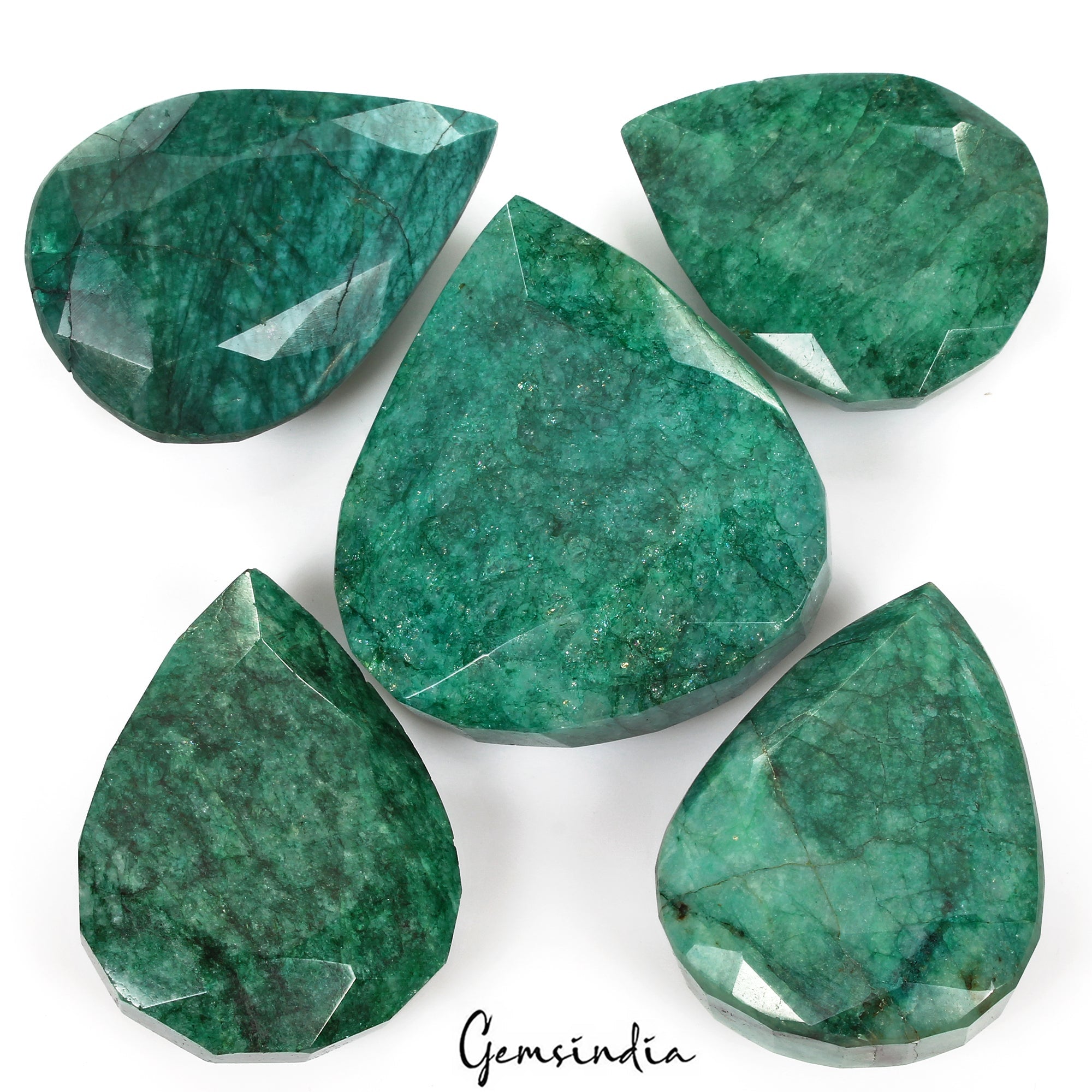 2040 Cts/5 Pcs Natural Brazilian Green Emerald Pear Faceted Cut Loose Huge Gems