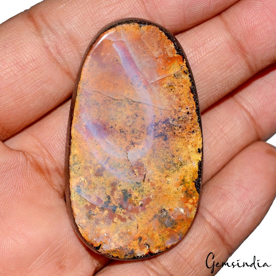 129 Ct Natural Untreated Australian Boulder Opal Fancy Cab Loose Gem For Pendant