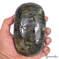 4340 Ct Natural Labradorite Multi Shine Floral Carved Oval Shape Large Gemstone