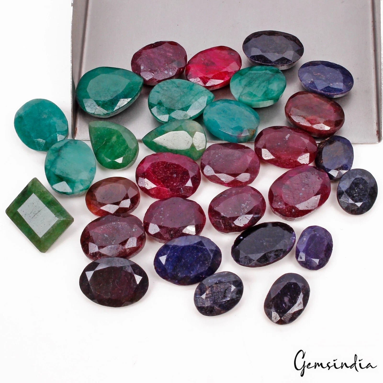 Certified 450 Cts/30 Pcs Natural Multi Color Ruby Emerald Sapphire Mix Cut Gems