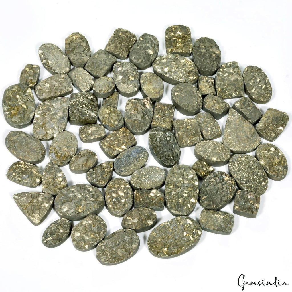 5030Ct Golden Pyrite Druzy Natural Geode Mix Shape Gemstone Wholesale Lot 59 Pcs