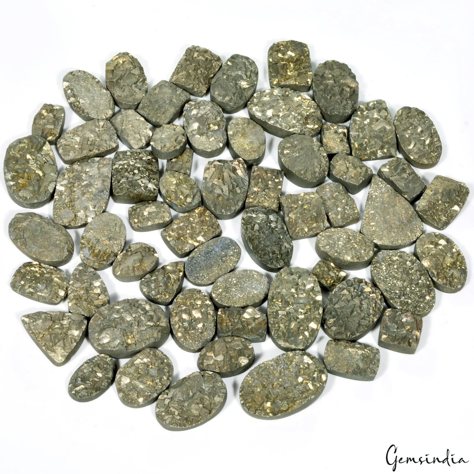 5030Ct Golden Pyrite Druzy Natural Geode Mix Shape Gemstone Wholesale Lot 59 Pcs