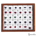 30 Pcs Natural Multi Color Ruby Emerald Sapphire Checker Cut Gems in Wooden Box