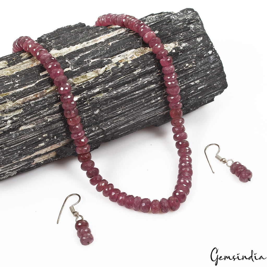 372.80 Cts Natural Red Ruby Gems Round Beaded Single Strand Necklace & Earring