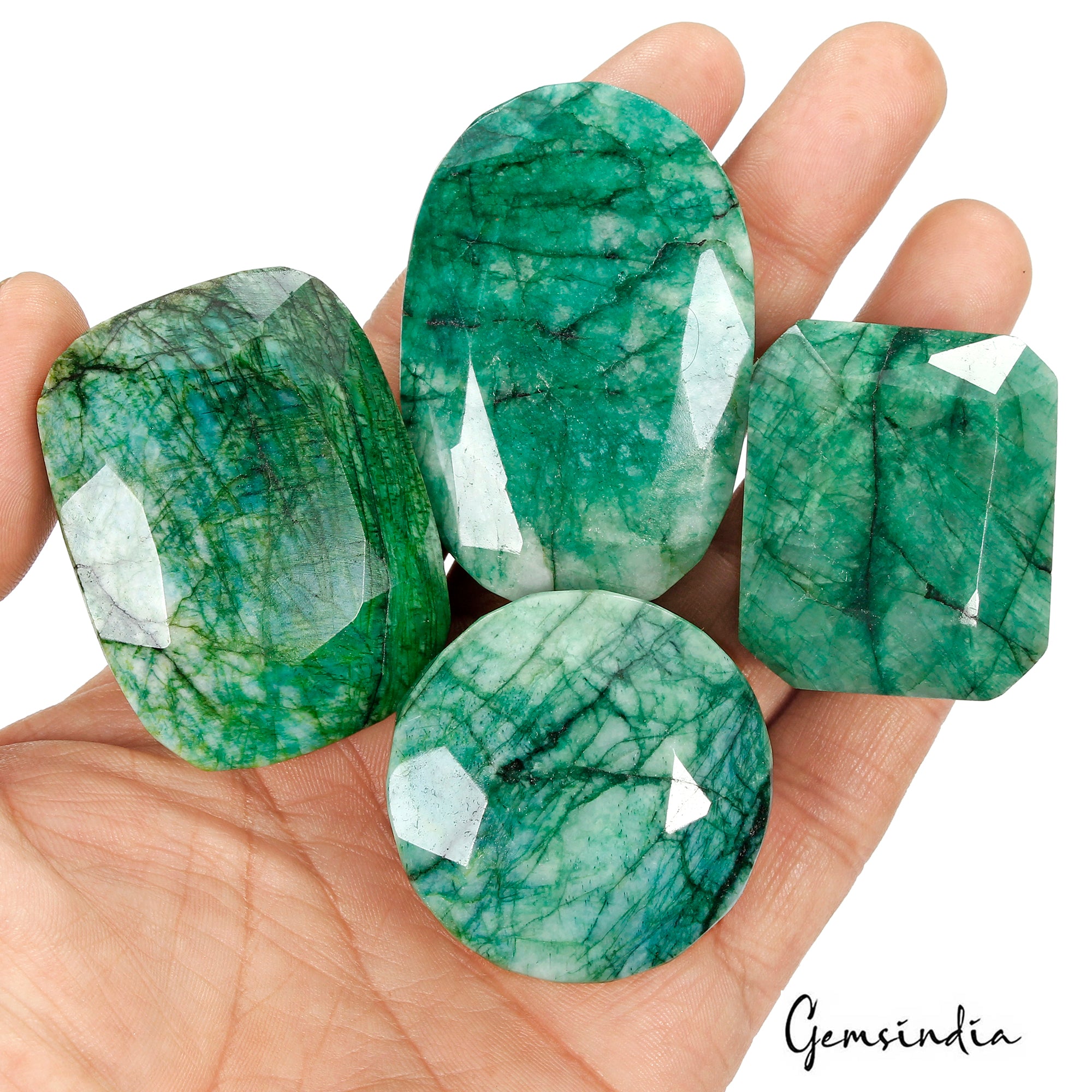 Emerald Lot, Loose Gemstone, Color Enhanced — 4 Pieces, 39mm to 57mm, 1200 Ct, Zambia