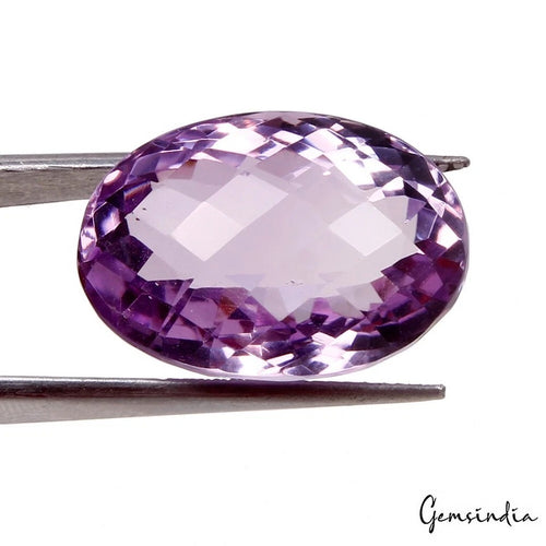 Amethyst Loose Gemstone, Oval Checker Cut, Untreated — 20x14x12mm, 23.00 Ct