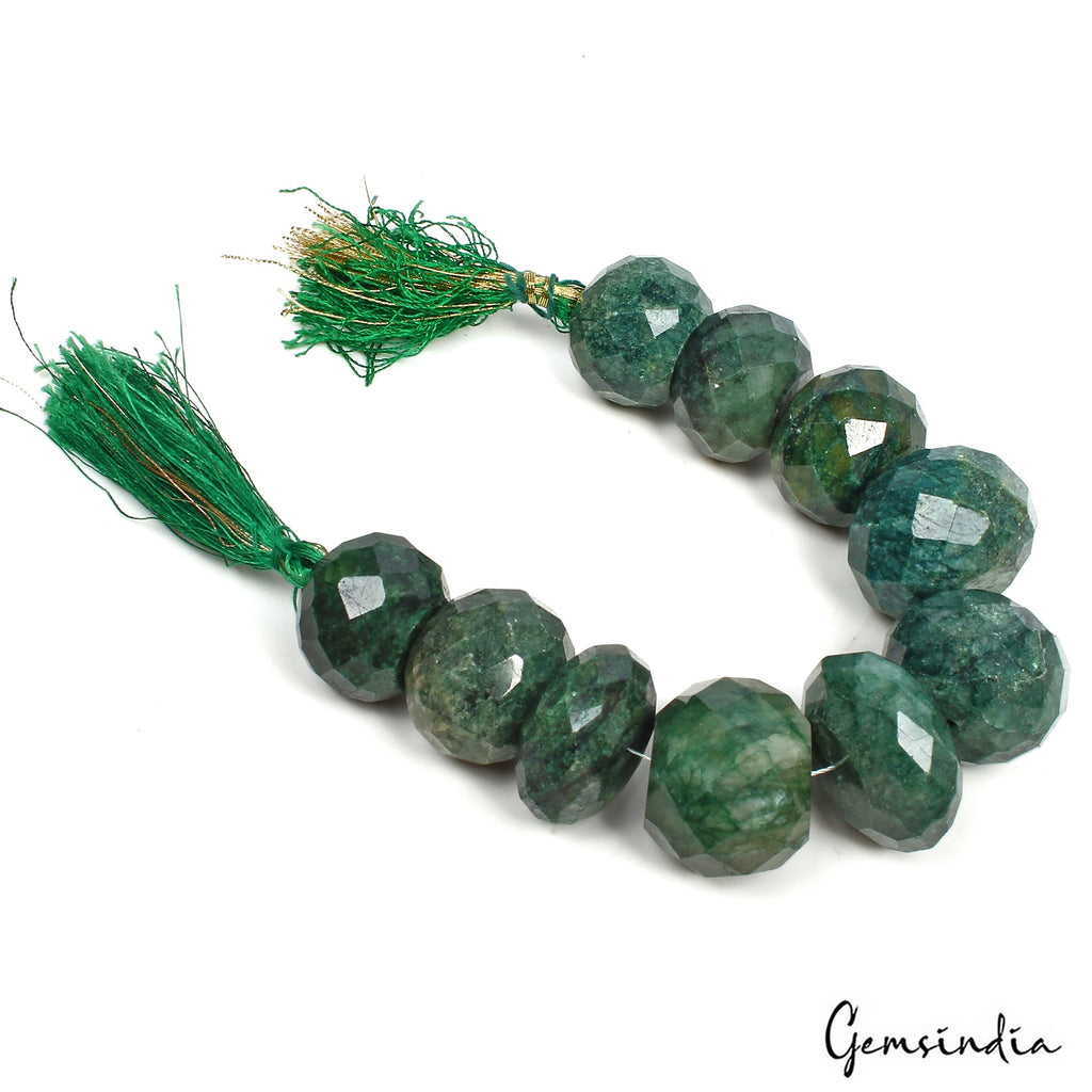 780 Ct Natural Green Brazilian Emerald Beaded Round Faceted Loose Gems Strand 7"