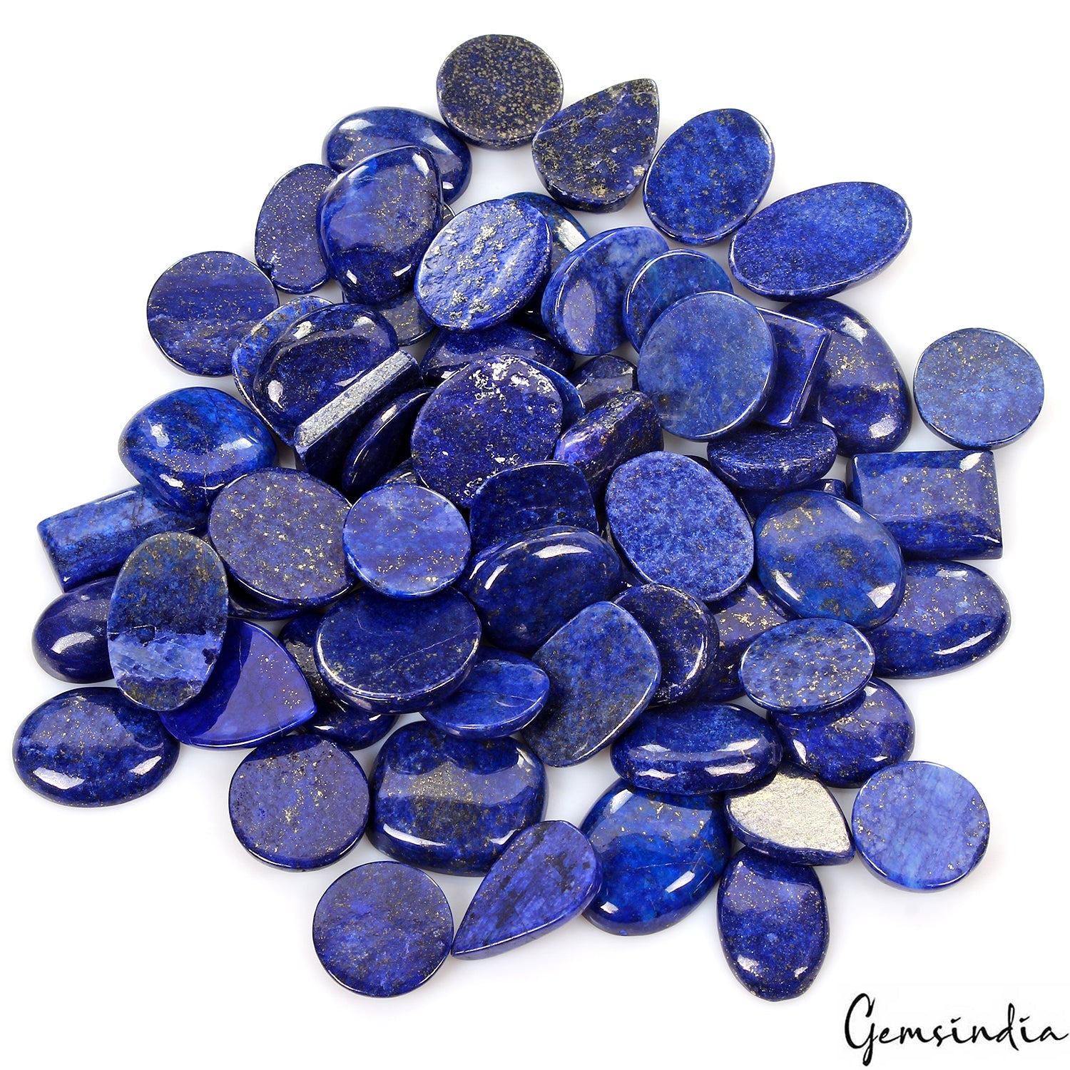 1500 Cts/64 Pcs Natural Blue Lapis Lazuli Gold Pyrite Mix Cabochon Gemstones Lot