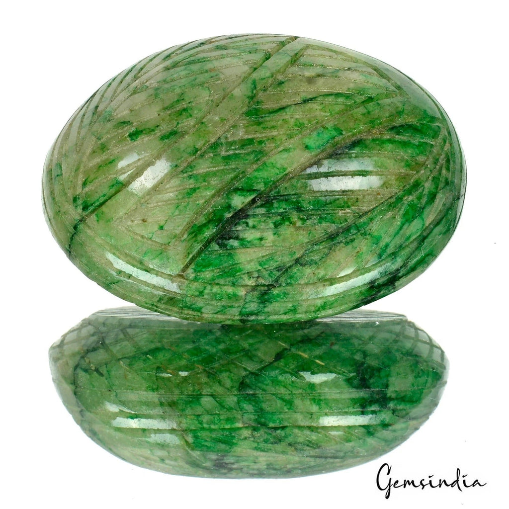 360 Cts Natural Brazilian Green Emerald Hand Made Oval Both Side Carved Huge Gem