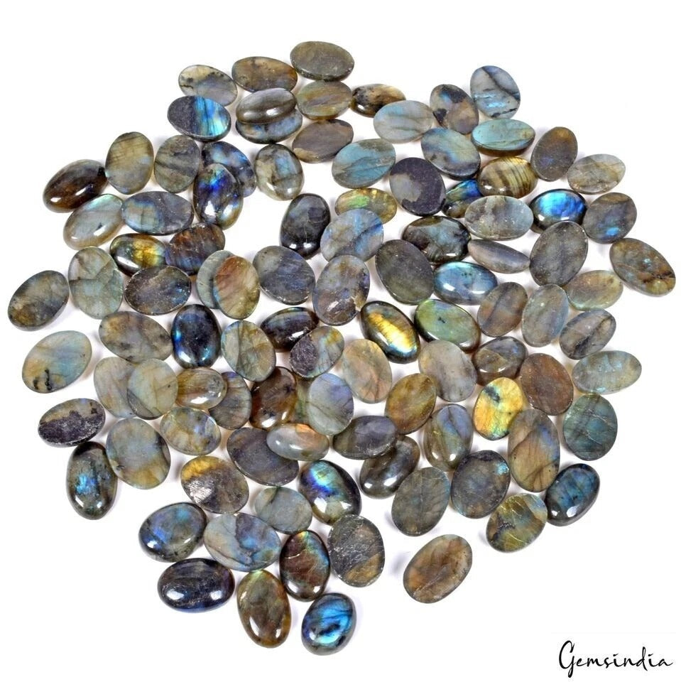 1600 Cts/100 Pcs Natural Untreated Multi Shine Labradorite Oval Cab Loose Gems