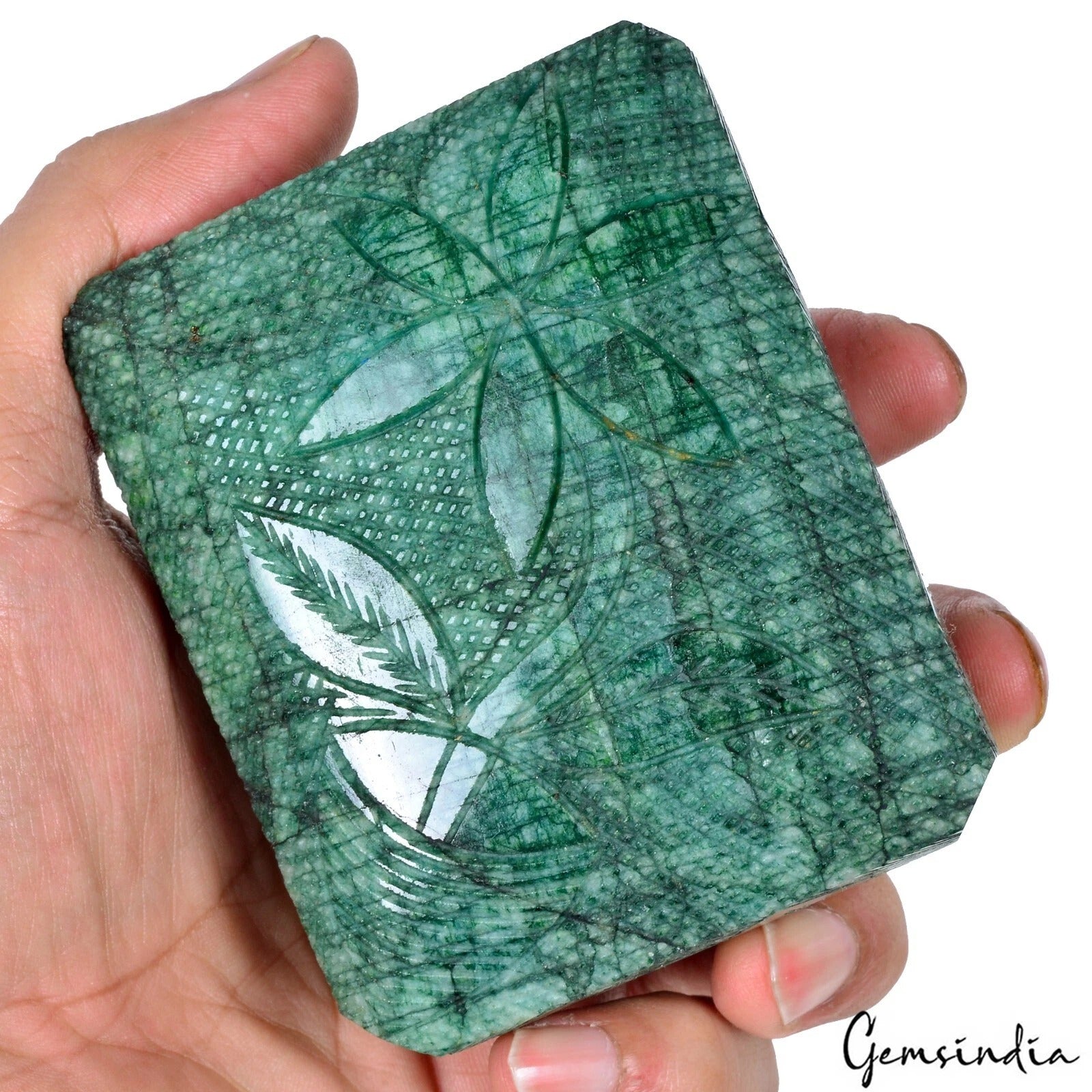 Large 3450 Ct Natural Green Zambian Octagon Floral Carving Earth Mined Loose Gem