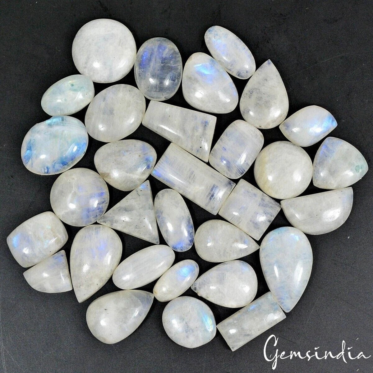 440 Ct/31 Pc Natural Untreated Blue Shine Moonstone Mix Cabochon Loose Gemstones