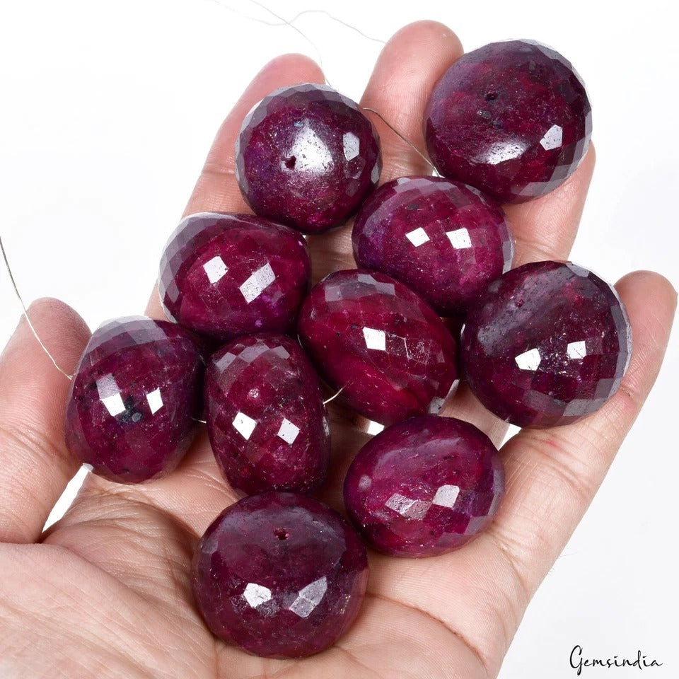 2140 Ct Natural Red Ruby Round Checker Cut Earth Mined Loose Drilled Beads Gems