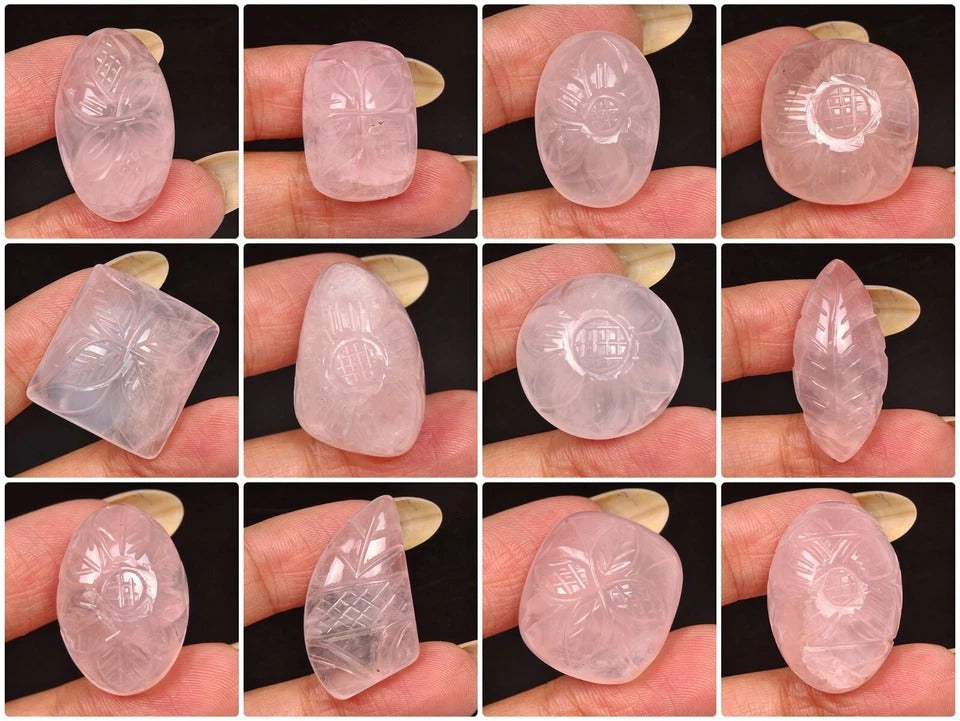 Rose Quartz Lot, Loose Gemstone, Oval Carved, Untreated — 12 Pieces, 20mm to 30mm, 410.00 Ct