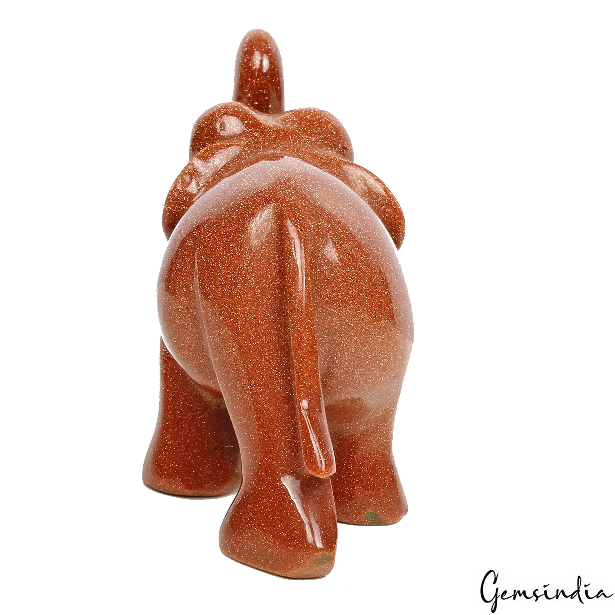 Handmade Natural Glittering Sunstone Elephant Statue 720 Ct Sculpture ~3" Tall