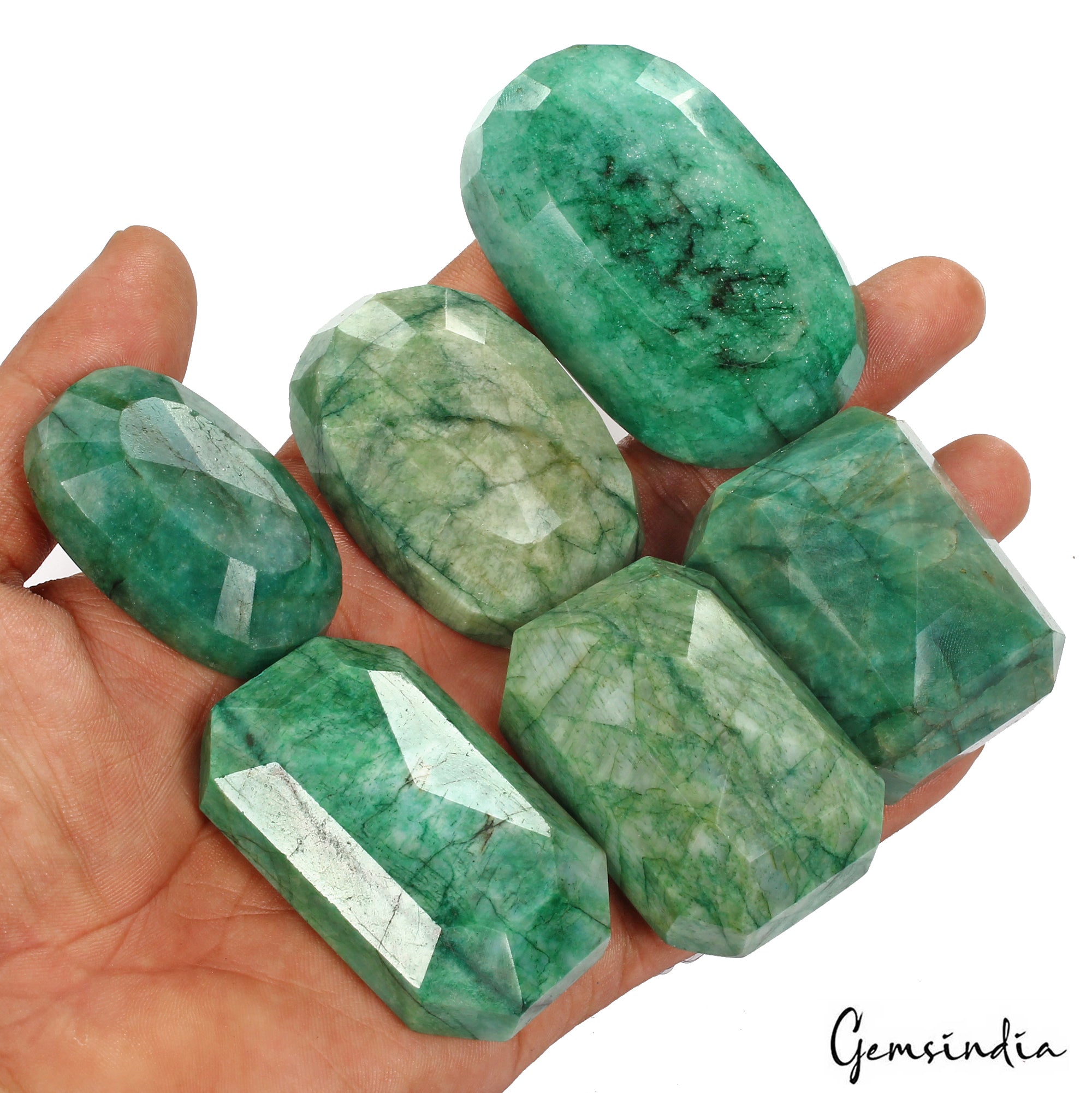 Emerald Lot, Loose Gemstone, Color Enhanced, Green — 6 Pieces, 46mm to 66mm, 2200 Ct, Brazil