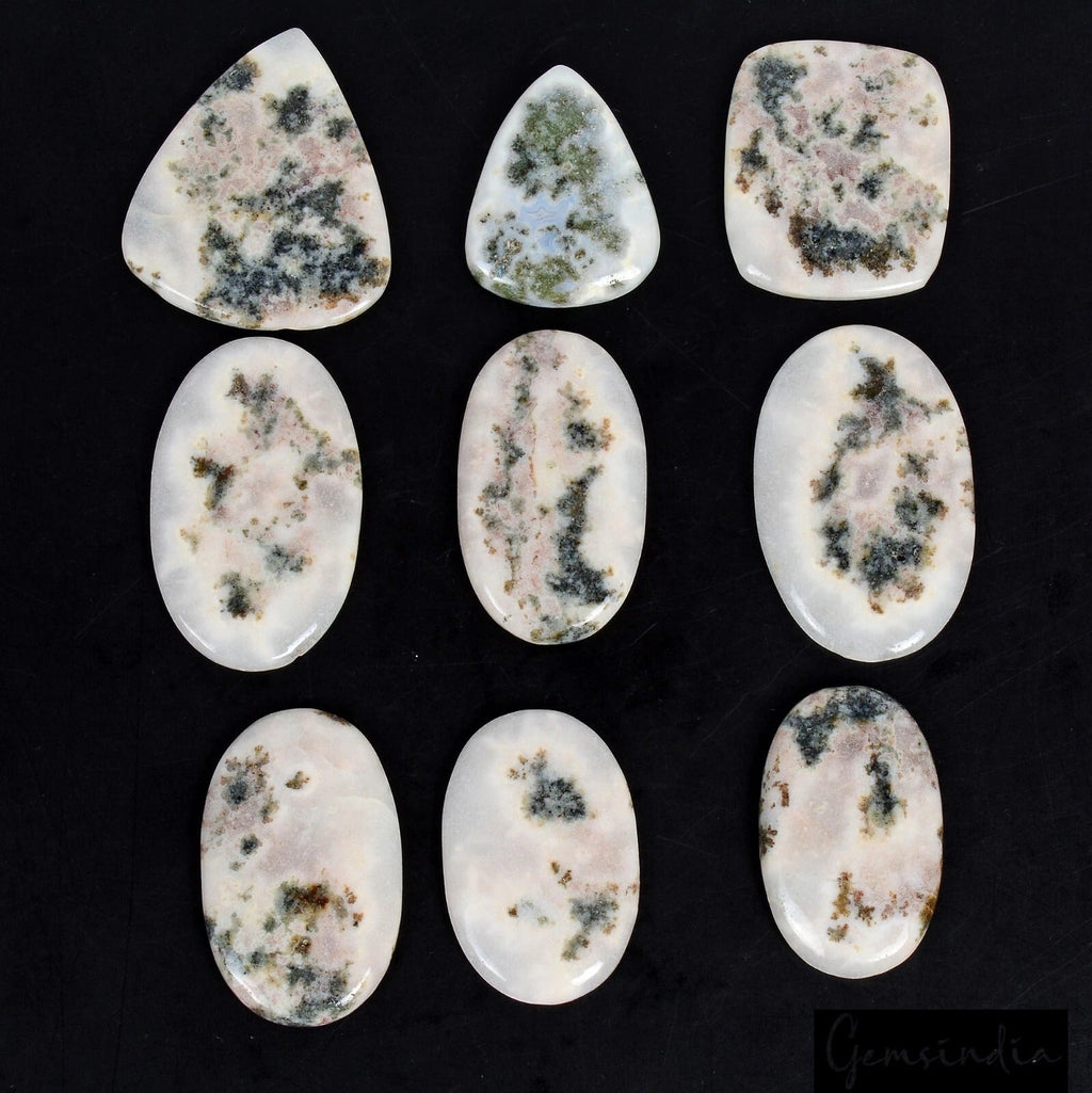620 Cts/9 Pcs Natural Bi-Color Untreated Dendrite Opal Mixed Cab Loose Gems Lot