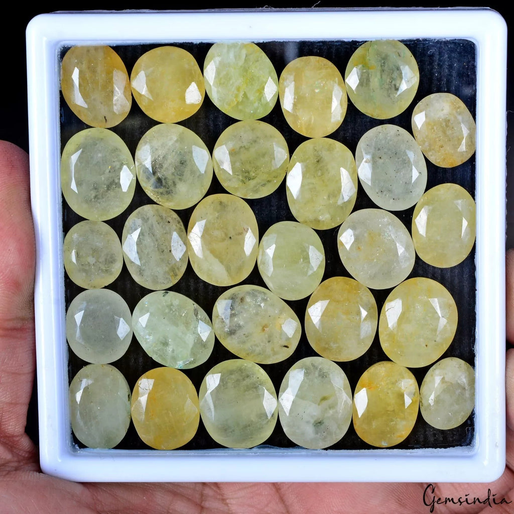 420 Ct/35 Pcs Natural Untreated Yellow Green Beryl Oval Cut 13-18mm Gemstones