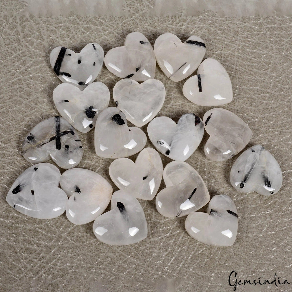 450 Ct/17 Pcs Natural Untreated Rutile Quartz Heart Shape Loose Gems For Jewelry