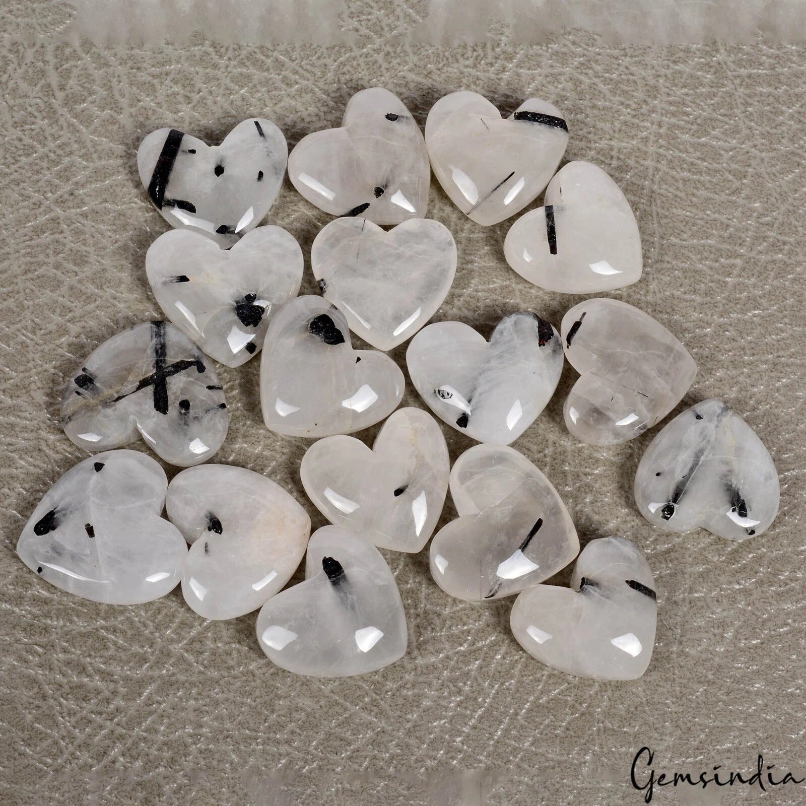 450 Ct/17 Pcs Natural Untreated Rutile Quartz Heart Shape Loose Gems For Jewelry