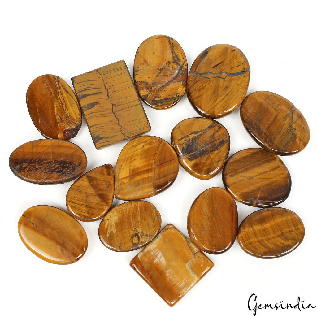 780 Ct/15 Pcs Natural Untreated Brown Tiger Eye Assorted Cab Loose Gemstones Lot