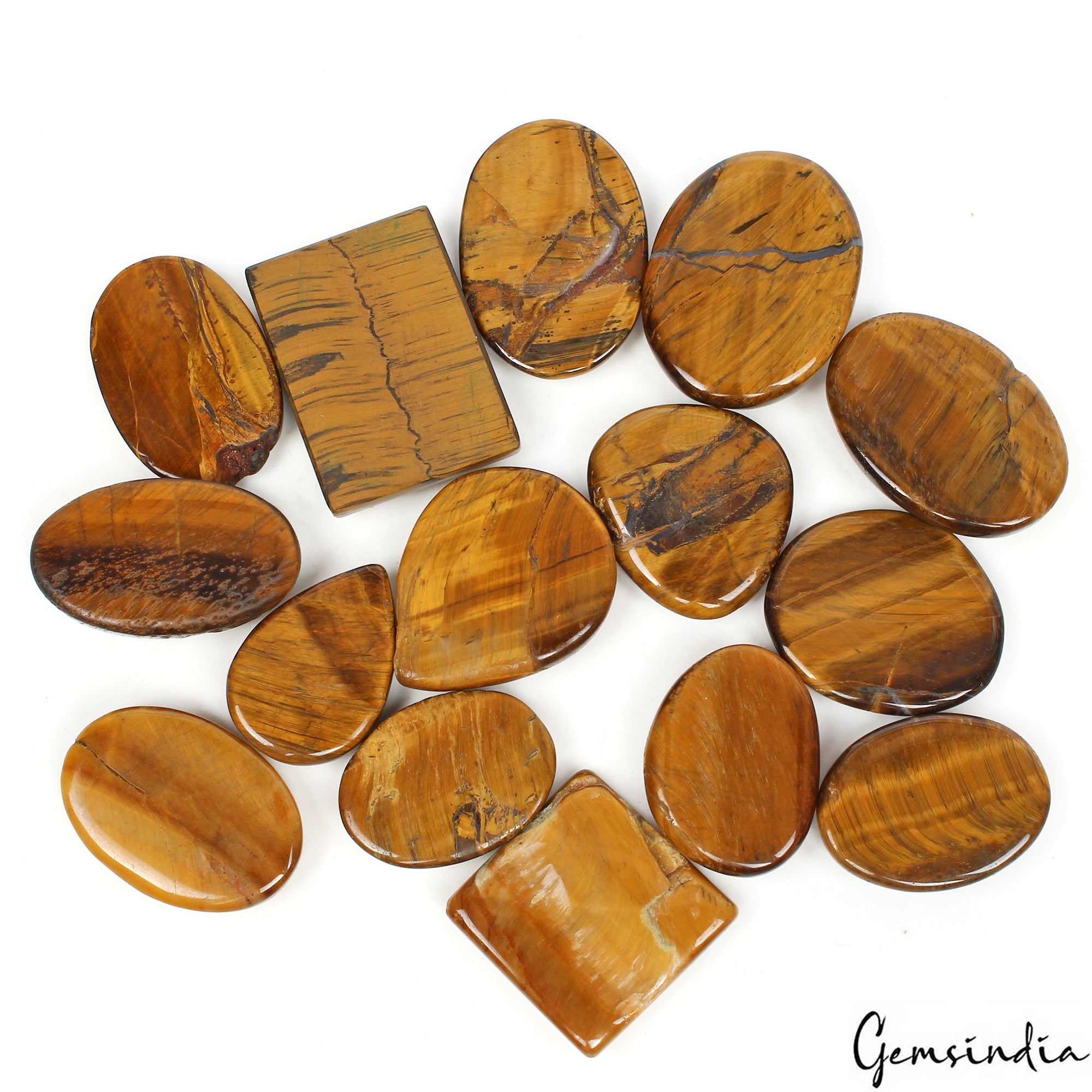 780 Ct/15 Pcs Natural Untreated Brown Tiger Eye Assorted Cab Loose Gemstones Lot