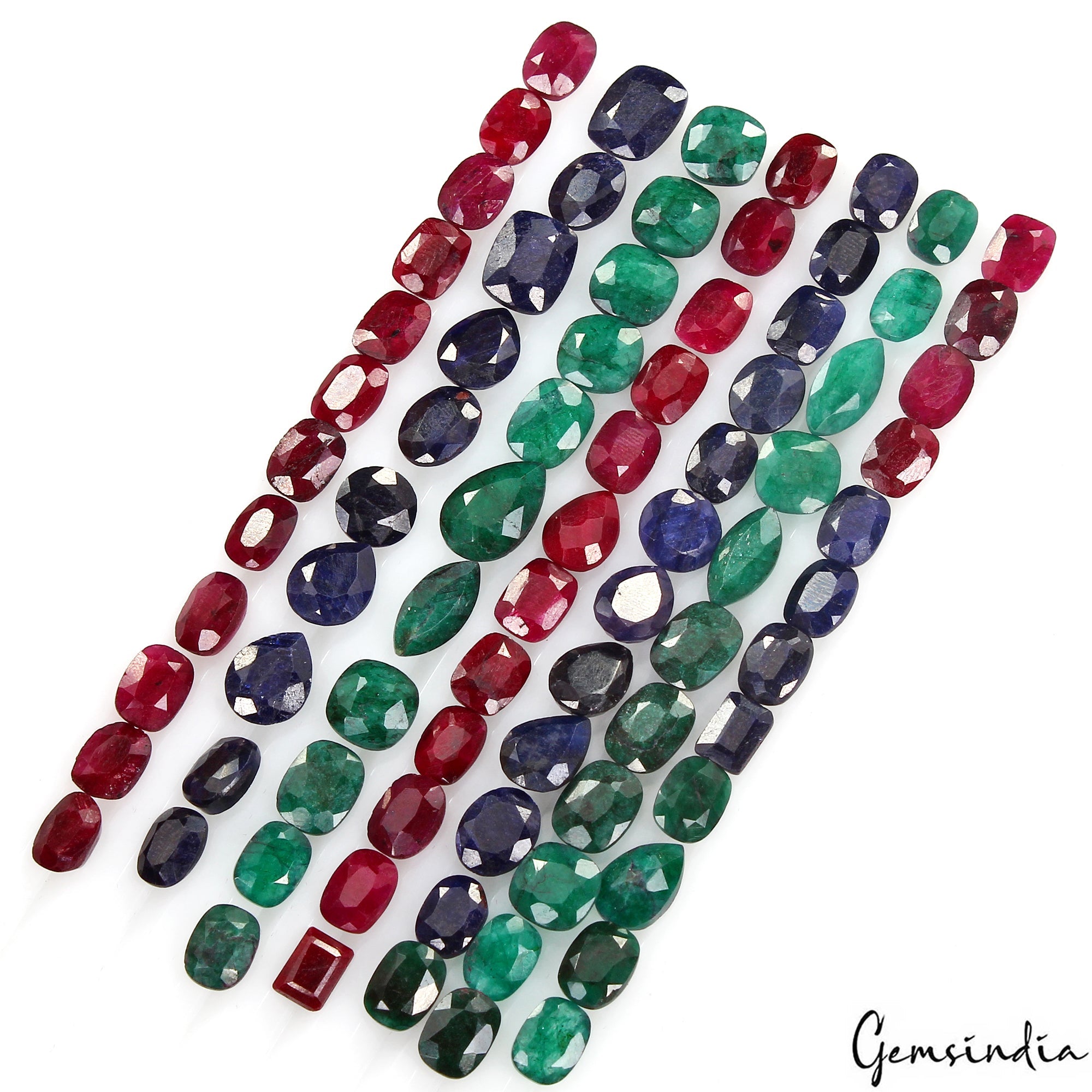 165.70 Ct/80 Pc Natural Ruby Emerald Sapphire Mux Cut 7-12mm Multi Gemstones Lot