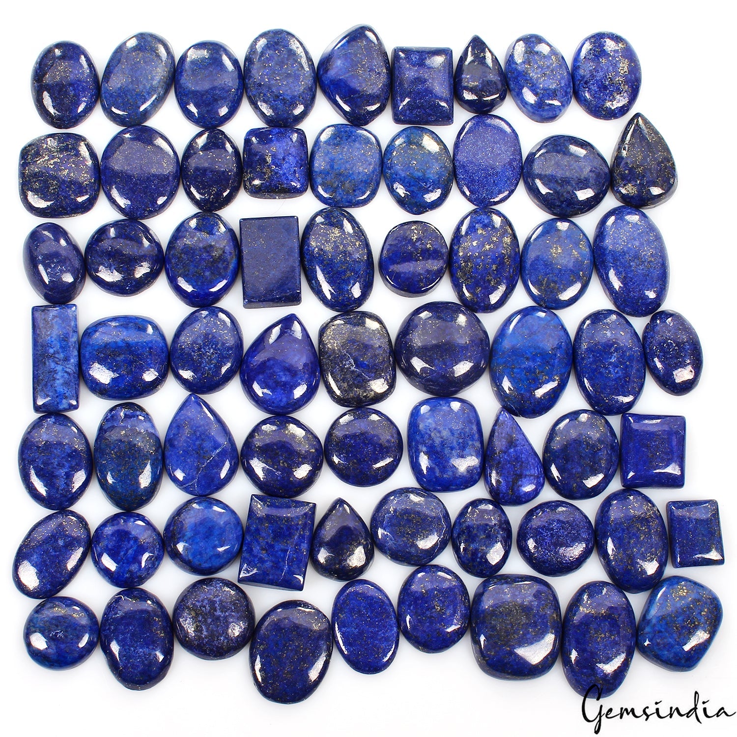 1500 Cts/64 Pcs Natural Blue Lapis Lazuli Gold Pyrite Mix Cabochon Gemstones Lot