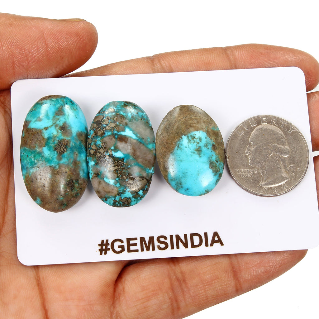 3 Persian Turquoise Neyshabur Cabochon Lot, Not Stabilized, %100 Natural 26-34mm