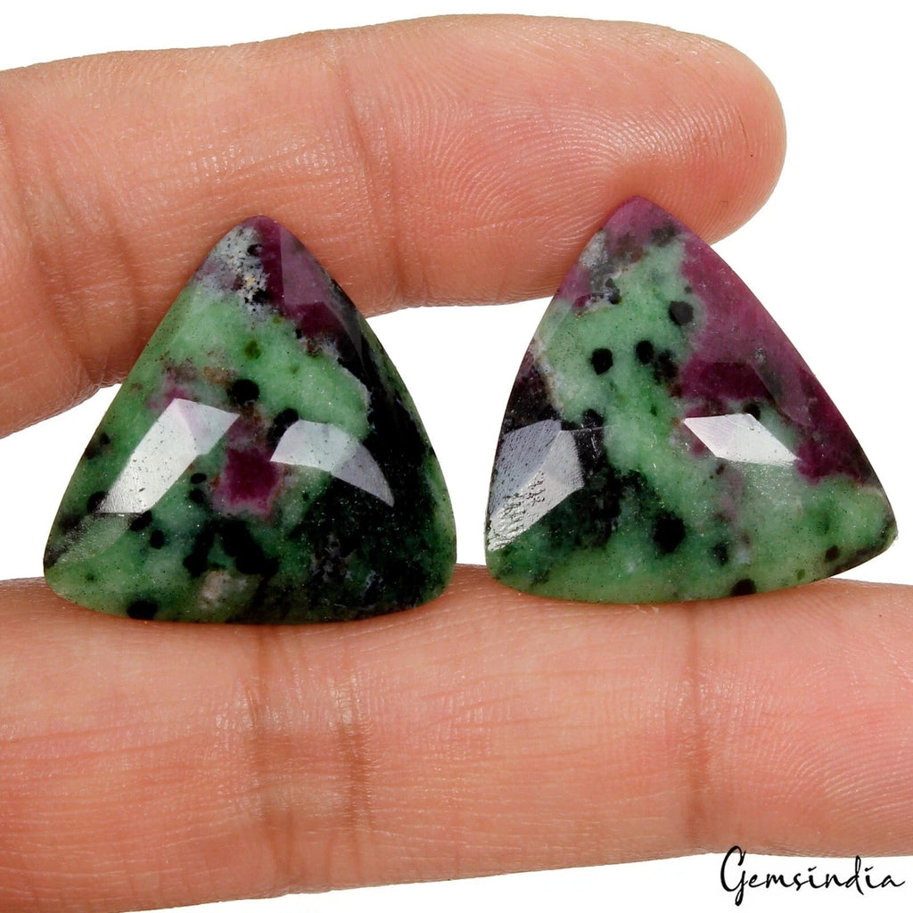 51.20 Ct Natural Untreated Ruby In Zoisite Trillion Checker Cut Loose Gems Pair