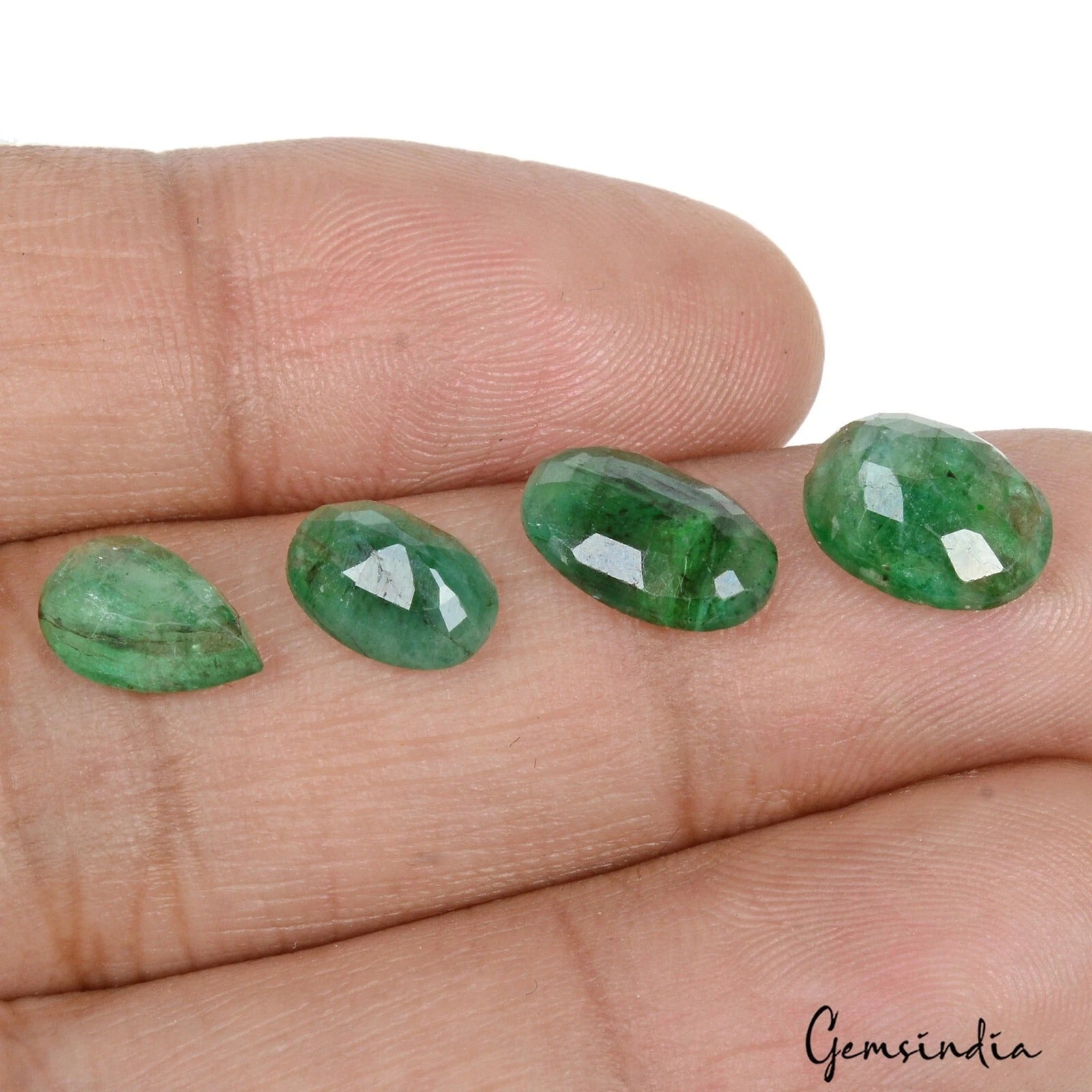 Certified 7.60 Ct/4 Pcs Natural Untreated Zambian Green Emerald Mix Cut Gems Lot
