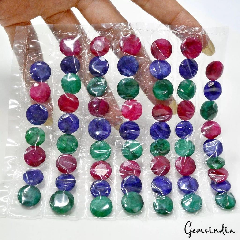 360 Cts/60 Pcs Natural Red Blue Beryl Green Emerald Round Cut Gems For Jewelry