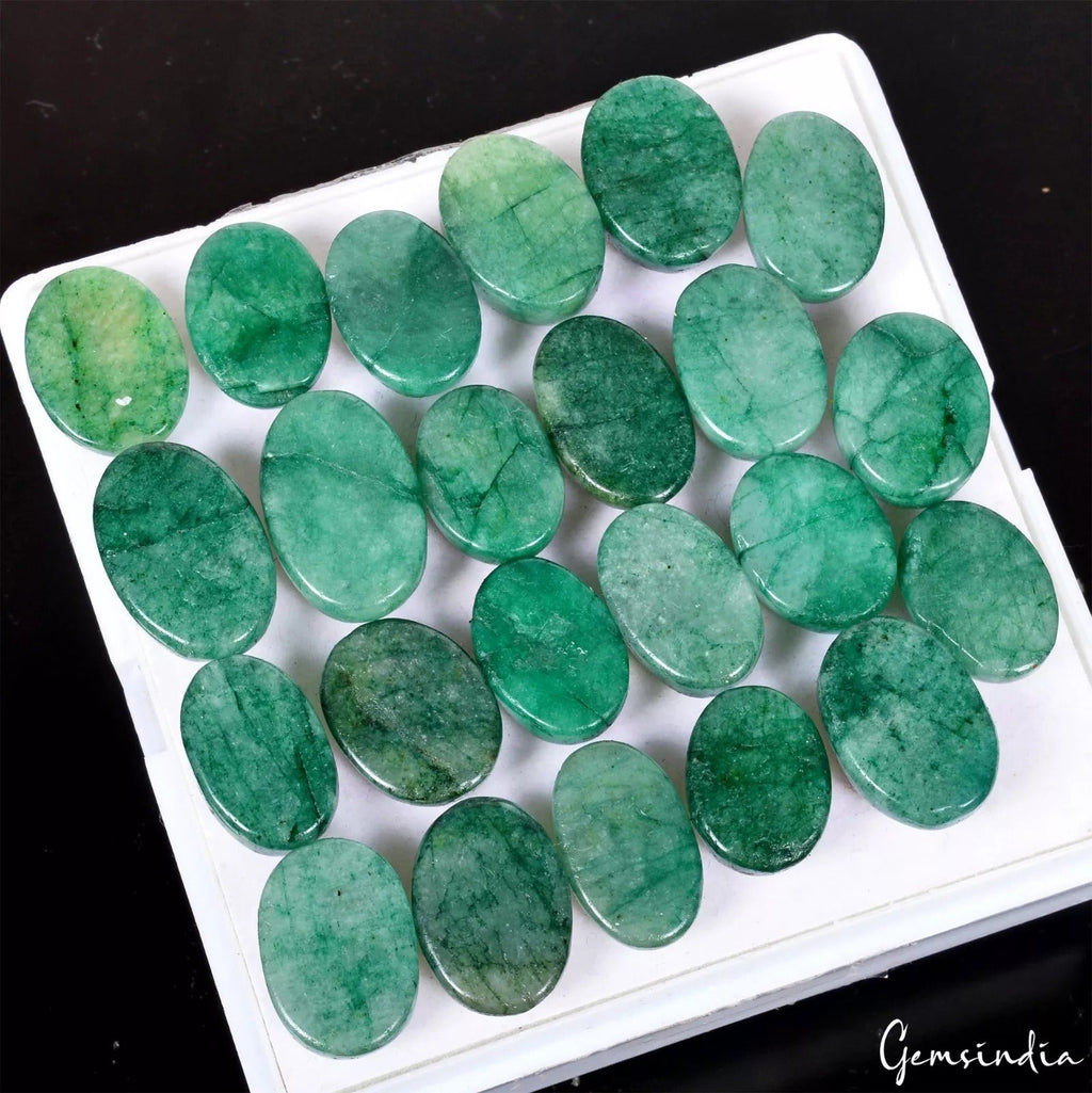 23 Pcs Natural Brazilian Emerald 17mm-22mm Oval Cabochon Loose Gemstones 430 Cts