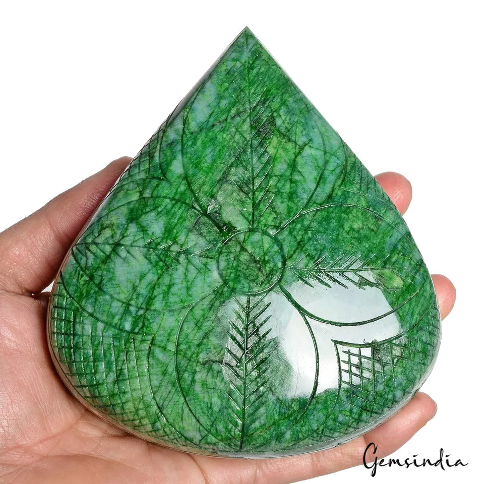 4915 Cts Natural Green Emerald Pear Shape Beautiful Carving Earth Mined Gemstone