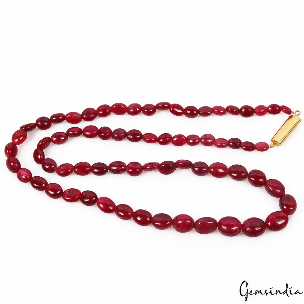 160 Ct Natural Red Ruby Oval Cab Gems Beaded Handmade Single Strand Necklace 19"