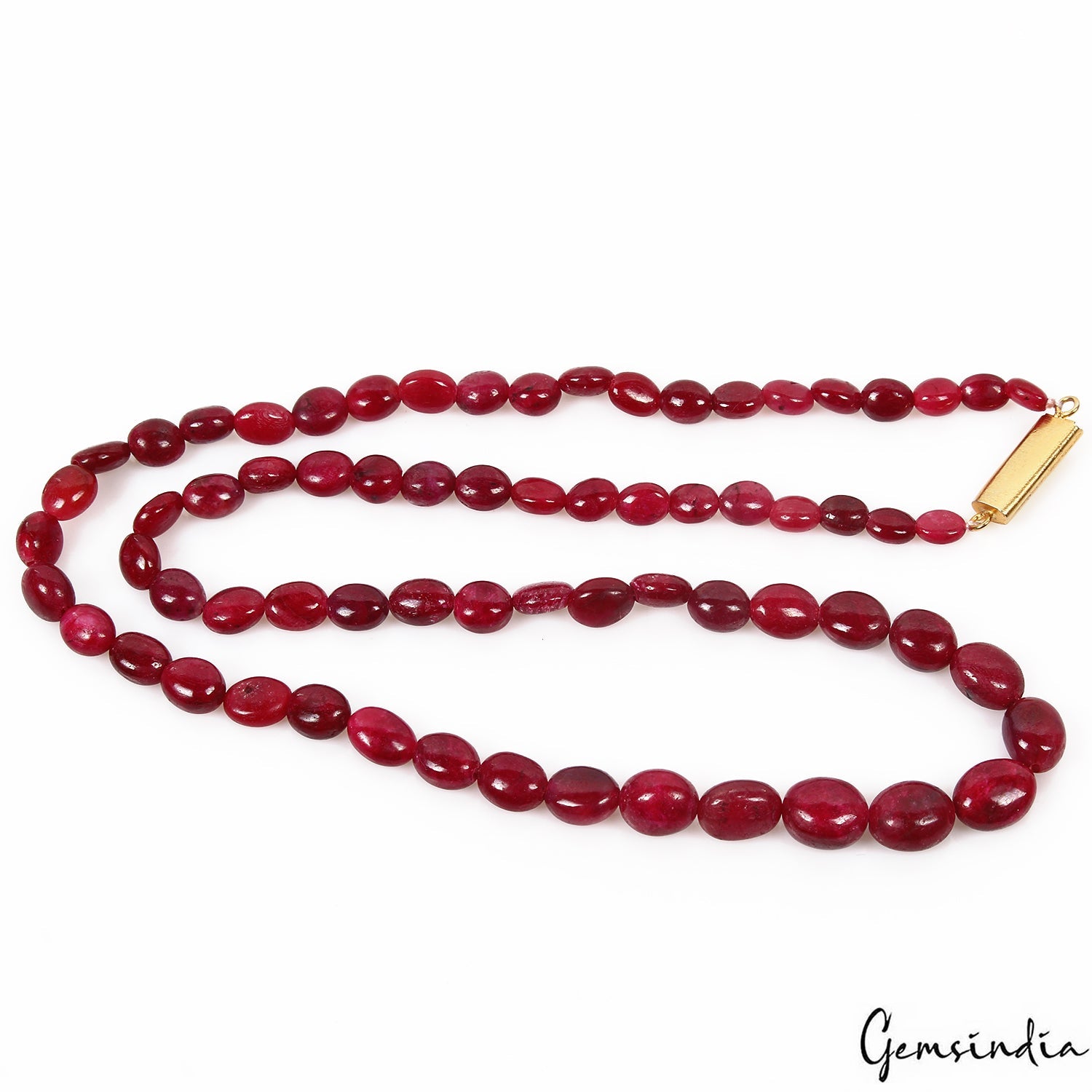 160 Ct Natural Red Ruby Oval Cab Gems Beaded Handmade Single Strand Necklace 19"