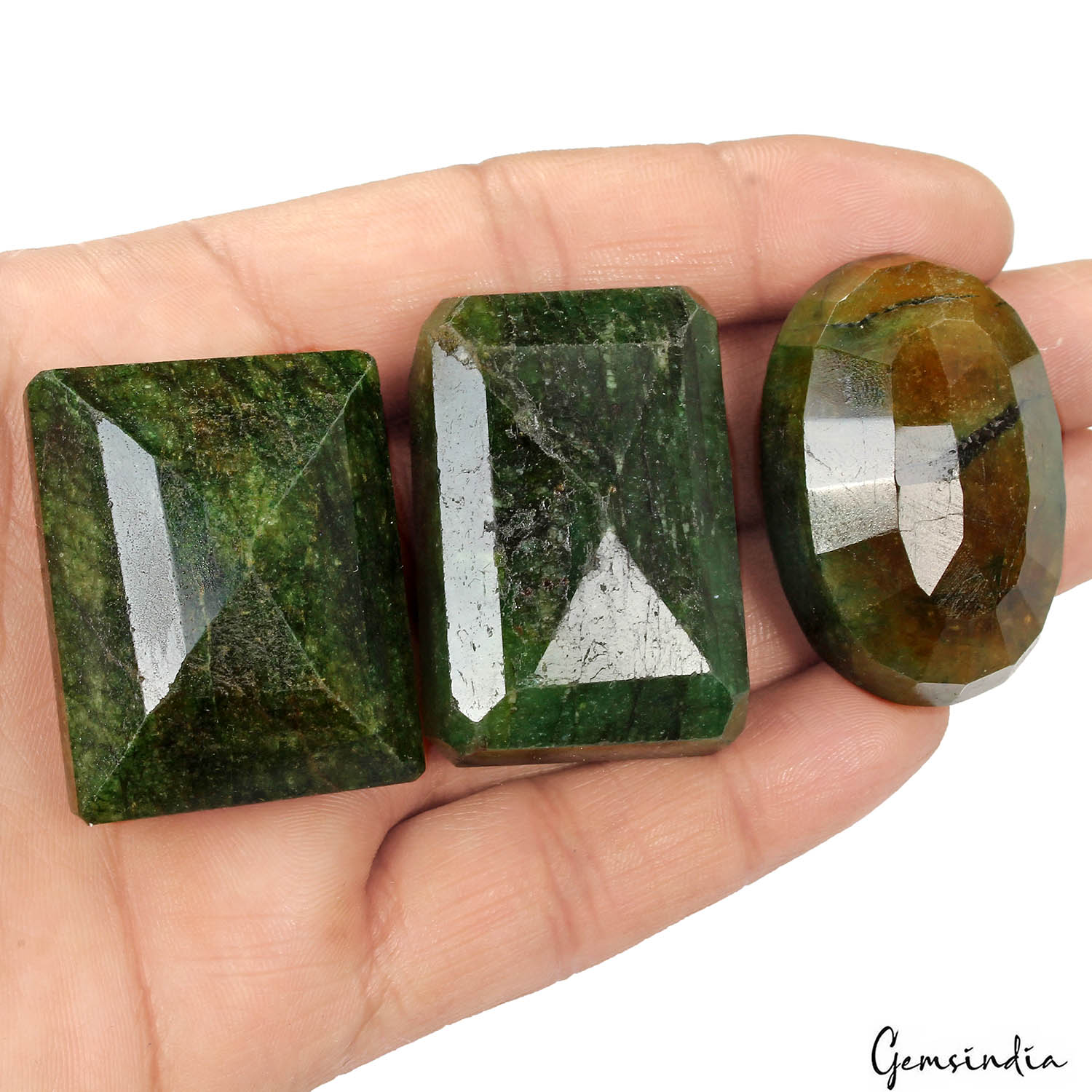 Brazilian Emerald Lot, Loose Gemstone, Color Enhanced, Green — 3 Pieces, 38mm to 42mm, 520 Ct, Brazil