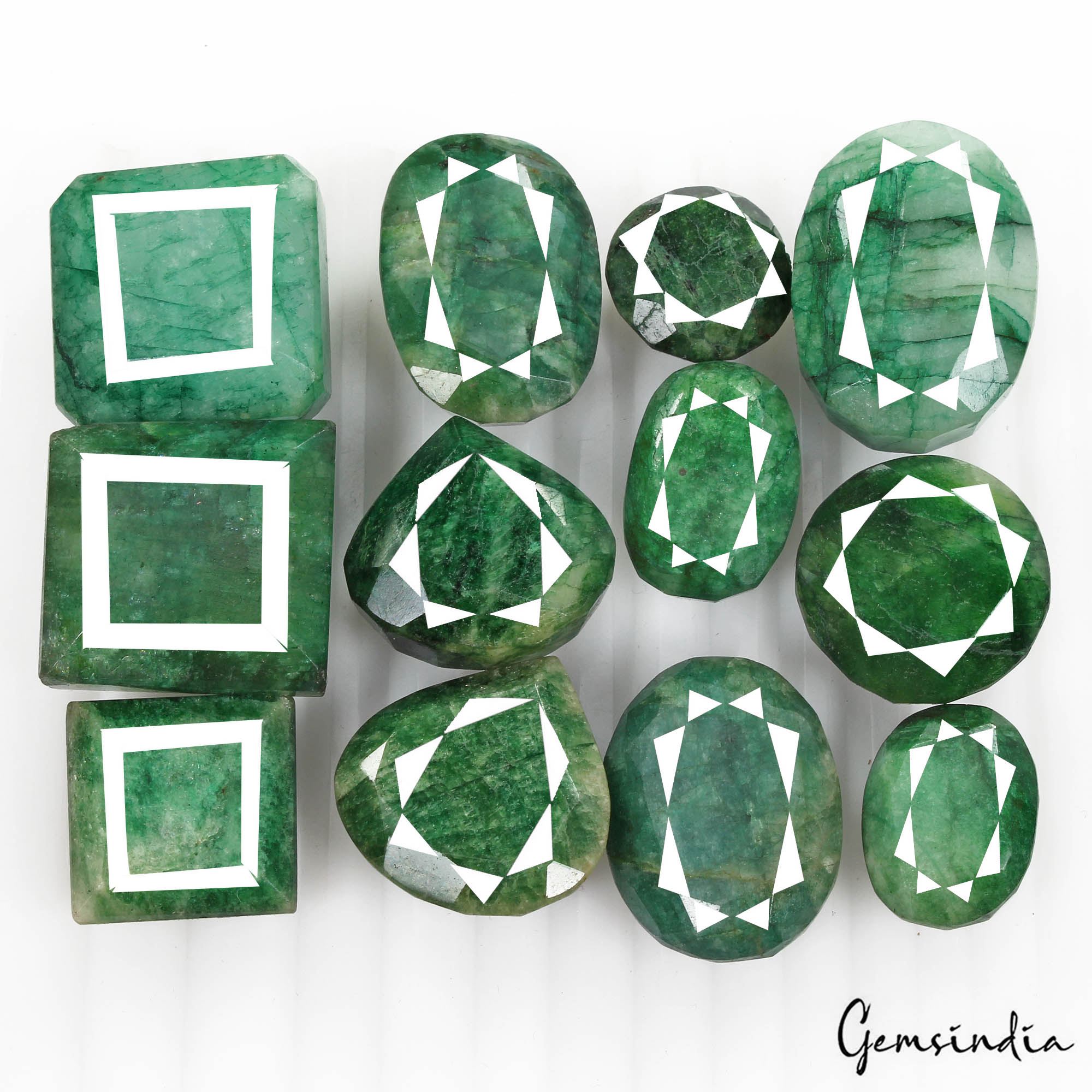 680 Cts/12 Pcs Natural Brazilian Green Emerald Mix Cut Loose Wholesale Gems Lot