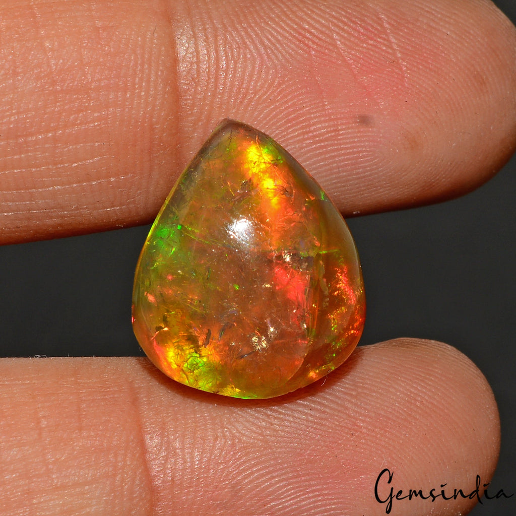 Natural Ethiopian Fire Opal 14.20 Ct Certified Play Of Color 18 X 15 mm Gemstone