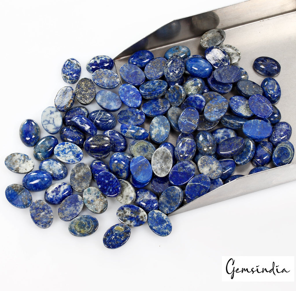 100 Pcs Natural Lapis Lazuli 14mmx10mm Calibrated Loose Oval Cabochon Gemstones