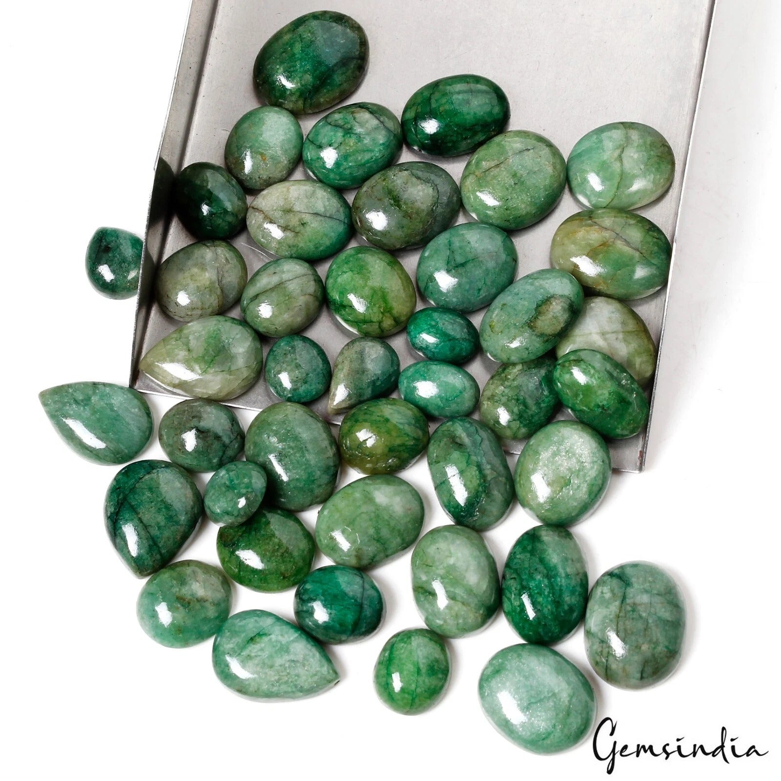 550 Ct/42 Pcs Natural Green Emerald Mix Cabochon Loose 12mm-22mm Gemstones Lot