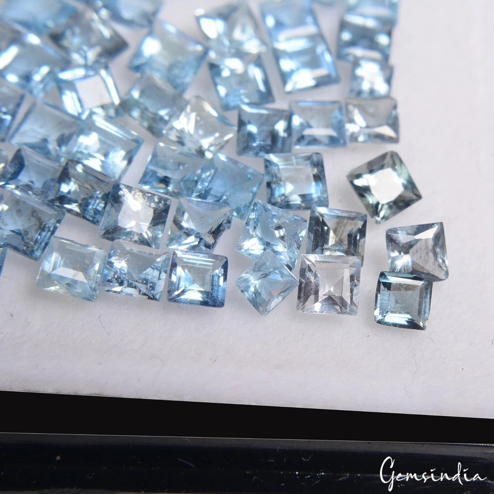 13 Ct Natural Blue Aquamarine Princess Loose Excellent Quality Cut Gems 2.5mm