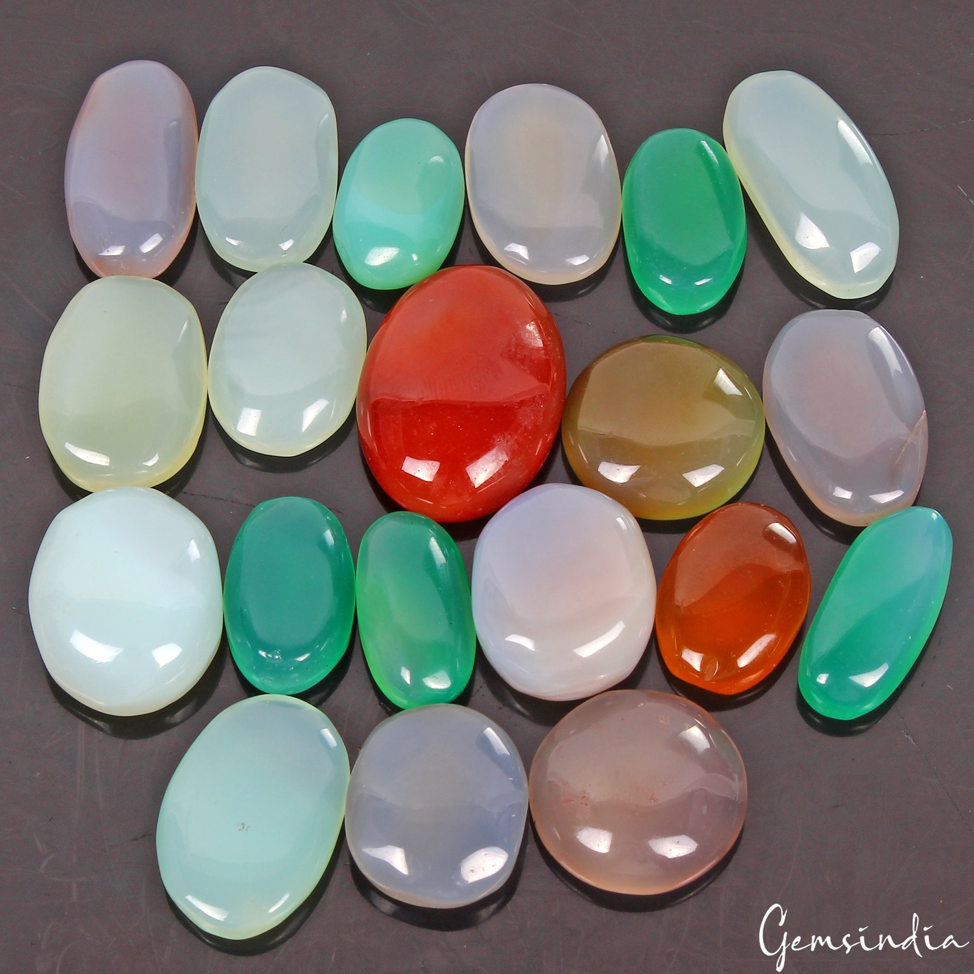380 Cts/20 Pcs Natural Untreated Multi Color Onyx Oval Cab Loose Gemstones Lot