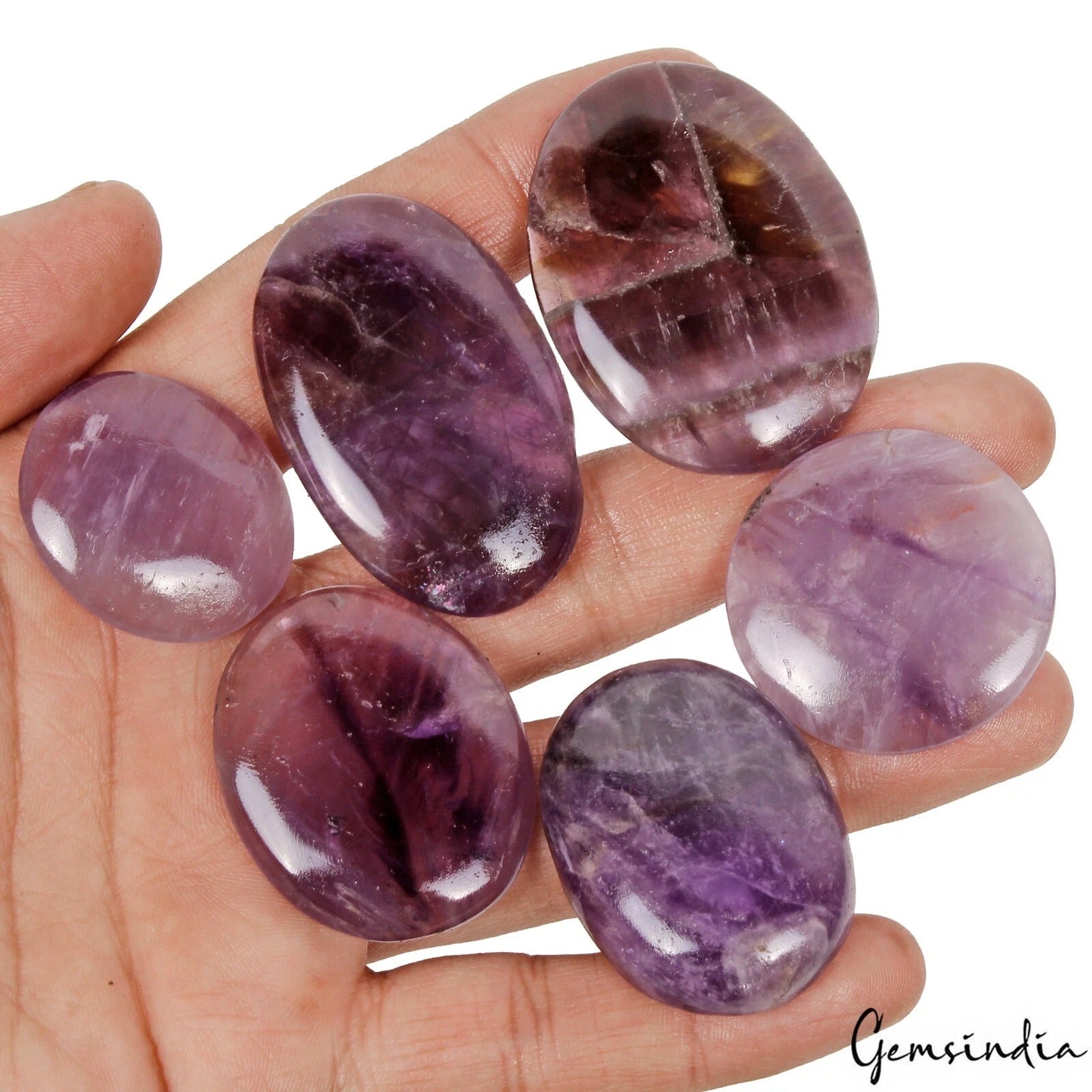 Amethyst Lot, Cabochon, Untreated, Purple — 6 Pieces, 30mm to 47mm, 460 Ct, Madagascar